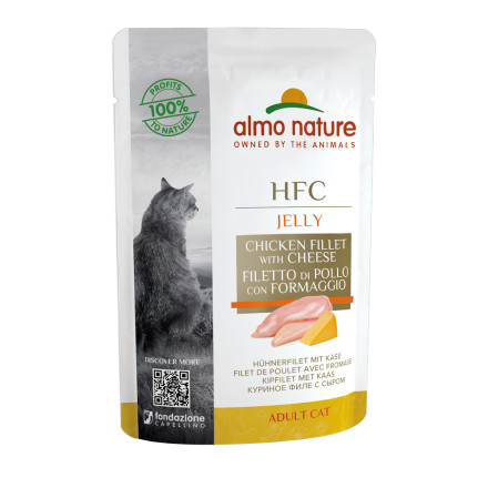 Almo Nature HFC Jelly Chicken Fillet and Cheese паучи холистик для взрослых кошек с куриным филе и сыром - 55 г х 24 шт