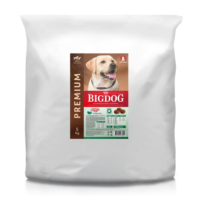 Зоогурман BIG DOG сухой корм для взрослых собак средних и крупных пород, с птицей - 5 кг