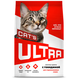 Ultra полнорационный сухой корм для взрослых стерилизованных кошек и кастрированных котов, с говядиной - 600 г