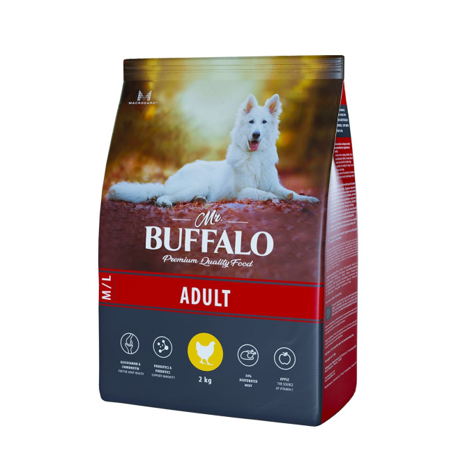 Mr.Buffalo Adult M/L полнорационный сухой корм для взрослых собак всех пород с курицей - 2 кг