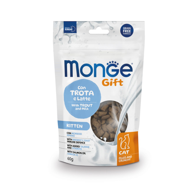 Monge Gift Kitten лакомство для котят Хрустящие подушечки с форелью и молоком - 60 г