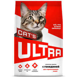 Ultra полнорационный сухой корм для взрослых стерилизованных кошек и кастрированных котов, с говядиной - 1,5 кг
